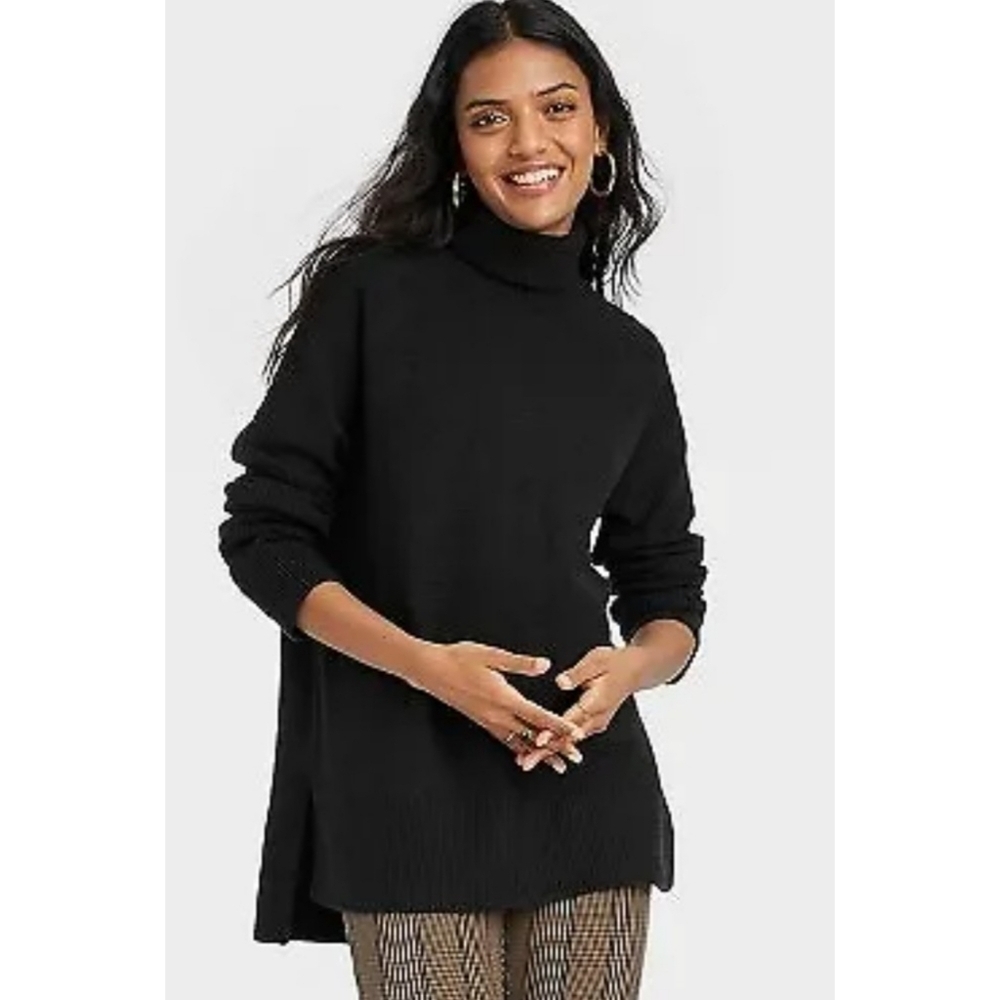 A New Day Turtleneck Tunic Sweater Black Size XS